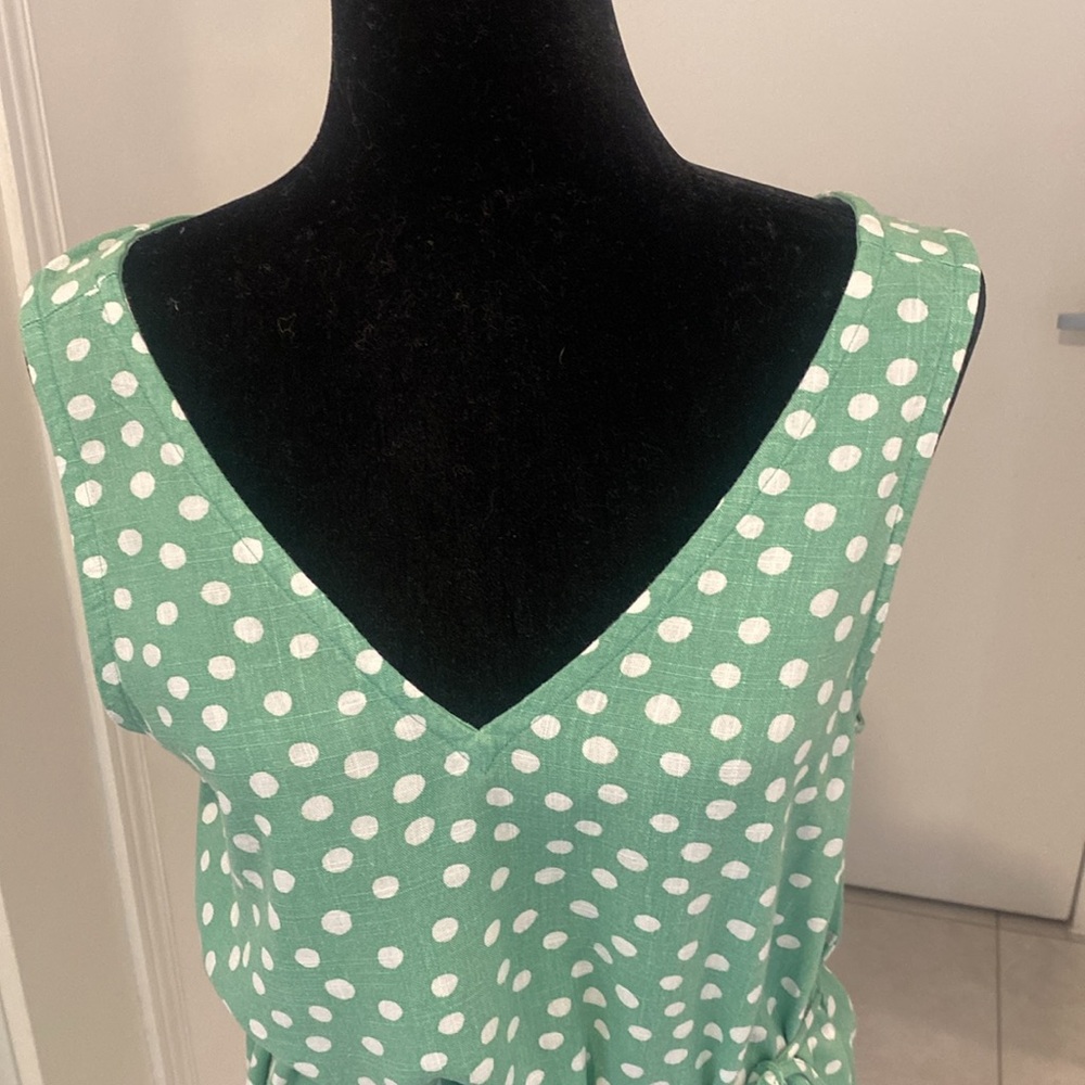 LOFT petites Green Polka Dot Sleeveless Maxi Dress Rayon/Linen Dress Size Large - Picture 6 of 17